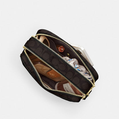 Coach Carey Crossbody Bag In Signature Canvas Gold Walnut Black
