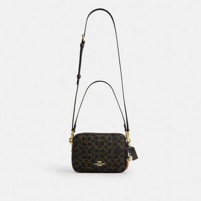 Coach Carey Crossbody Bag In Loved Signature Canvas With Charms Gold Brown