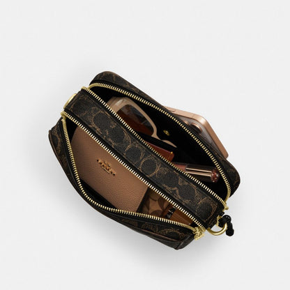 Coach Carey Crossbody Bag In Loved Signature Canvas With Charms Gold Brown