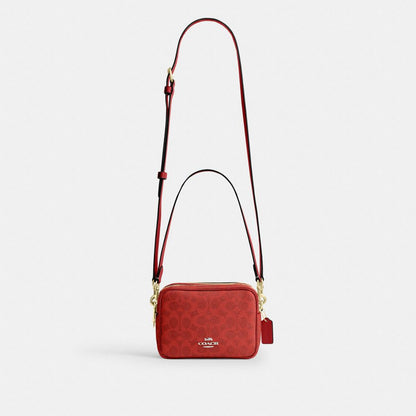 Coach Mini Carey Crossbody Bag In Signature Canvas Gold Crimson