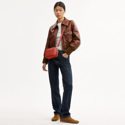 Coach Mini Carey Crossbody Bag In Signature Canvas Gold Crimson