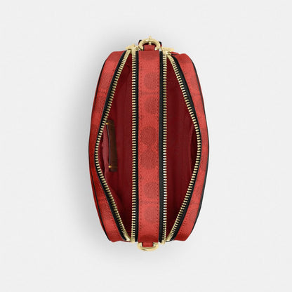 Coach Mini Carey Crossbody Bag In Signature Canvas Gold Crimson