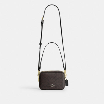 Coach Mini Carey Crossbody Bag In Signature Canvas Gold Walnut Black