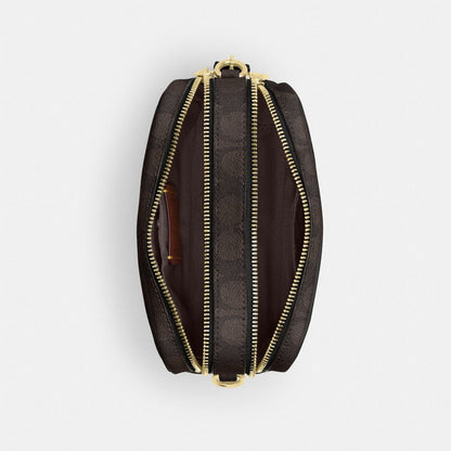 Coach Mini Carey Crossbody Bag In Signature Canvas Gold Walnut Black