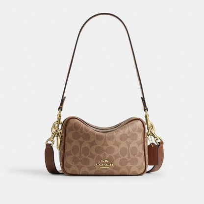 Coach Mini Carey Crossbody Bag In Signature Canvas Gold Tan Brown