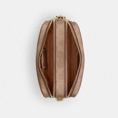 Coach Mini Carey Crossbody Bag In Signature Canvas Gold Tan Brown