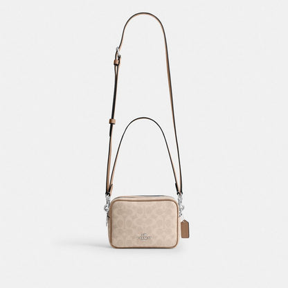 Coach Mini Carey Crossbody Bag In Signature Canvas Silver Sand Taupe