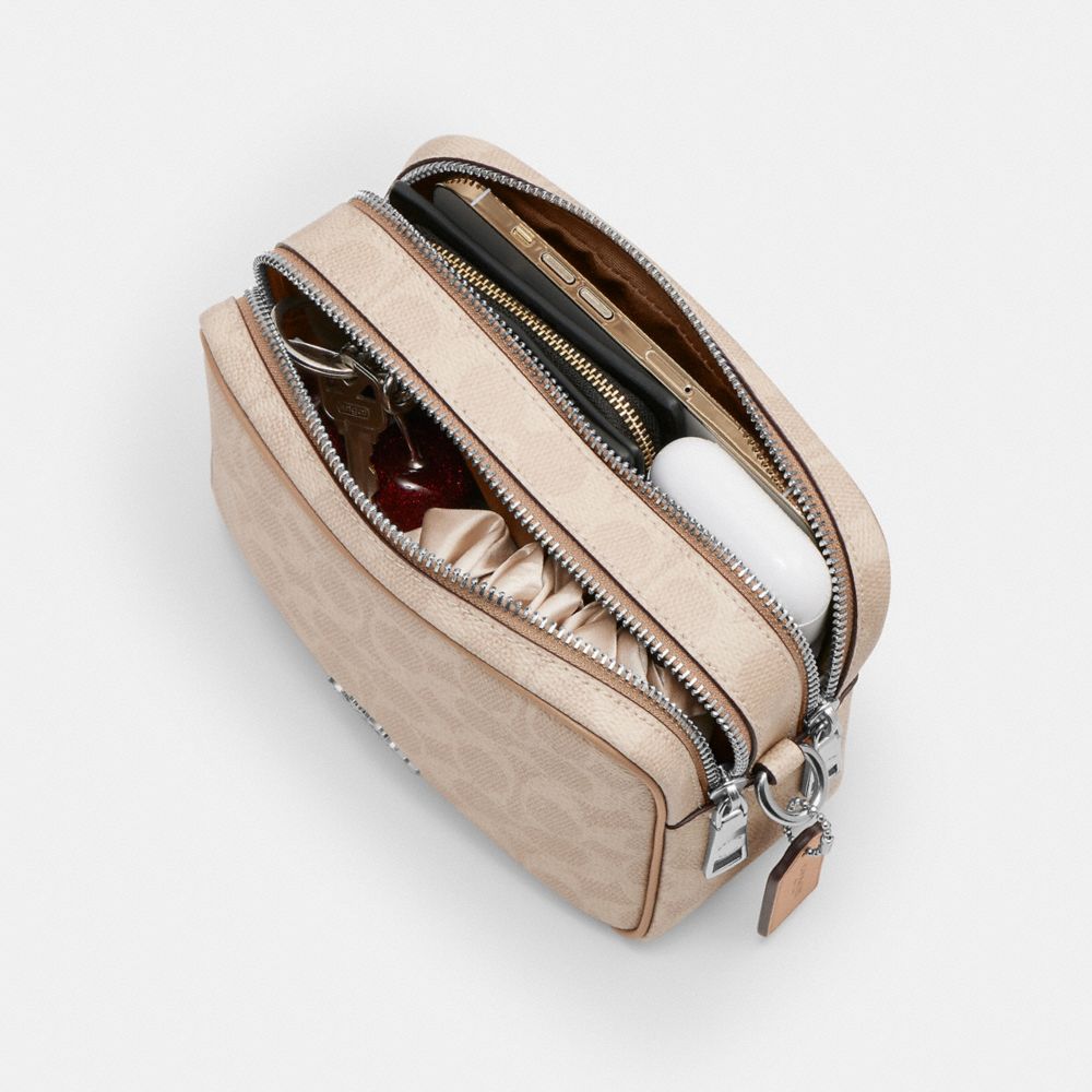 Coach Mini Carey Crossbody Bag In Signature Canvas Silver Sand Taupe
