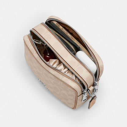 Coach Mini Carey Crossbody Bag In Signature Canvas Silver Sand Taupe