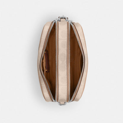 Coach Mini Carey Crossbody Bag In Signature Canvas Silver Sand Taupe