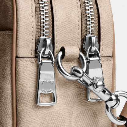 Coach Mini Carey Crossbody Bag In Signature Canvas Silver Sand Taupe