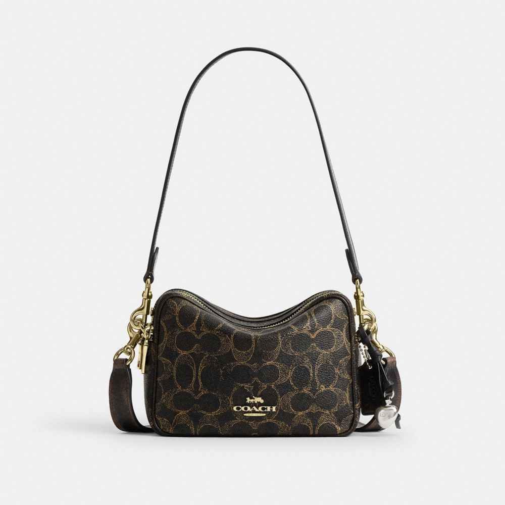 Coach Mini Carey Crossbody Bag In Loved Signature Canvas Gold Brown