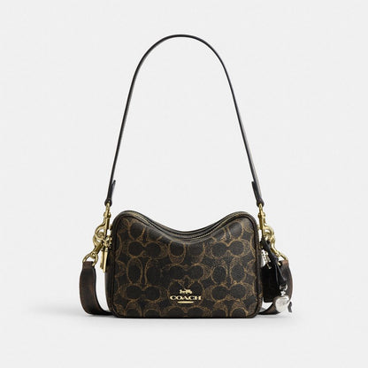Coach Mini Carey Crossbody Bag In Loved Signature Canvas Gold Brown
