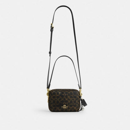 Coach Mini Carey Crossbody Bag In Loved Signature Canvas Gold Brown
