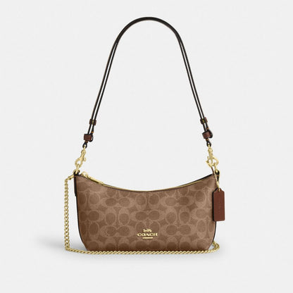 Coach Caitlin Shoulder Bag In Signature Canvas Gold Tan Brown