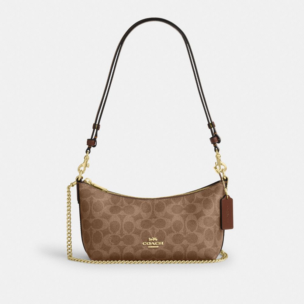 Coach Caitlin Shoulder Bag In Signature Canvas Gold Tan Brown