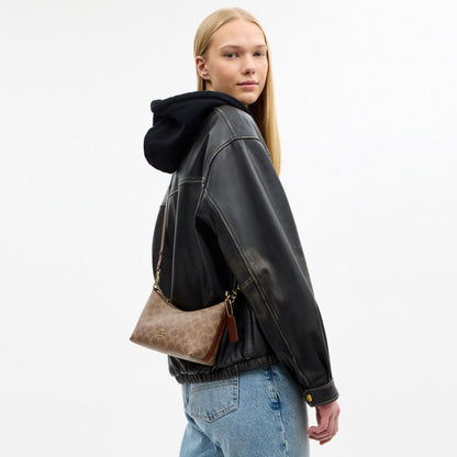 Coach Caitlin Shoulder Bag In Signature Canvas Gold Tan Brown