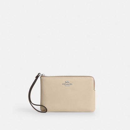 Coach Corner Zip Wristlet Silver/Ivory