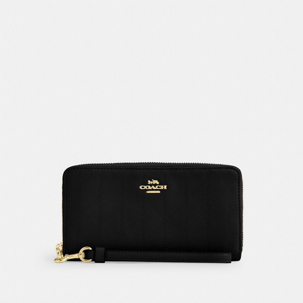 Coach Long Zip Around Wallet With Quilting Gold/Black