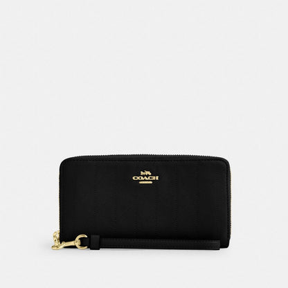 Coach Long Zip Around Wallet With Quilting Gold/Black