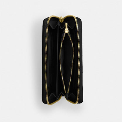 Coach Long Zip Around Wallet With Quilting Gold/Black