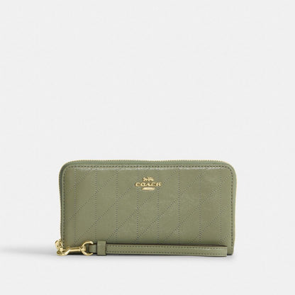 Coach Long Zip Around Wallet With Quilting Gold Pistachio