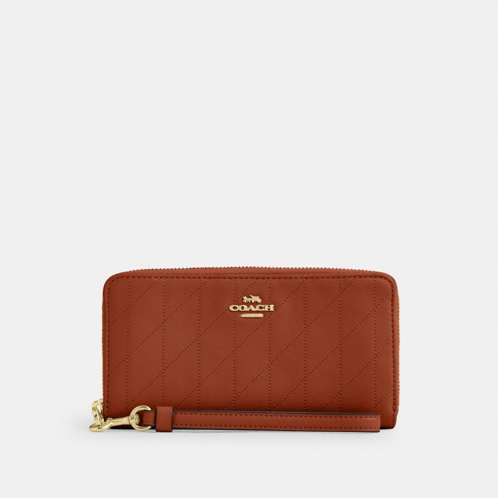 Coach Long Zip Around Wallet With Quilting Gold/Cinnamon