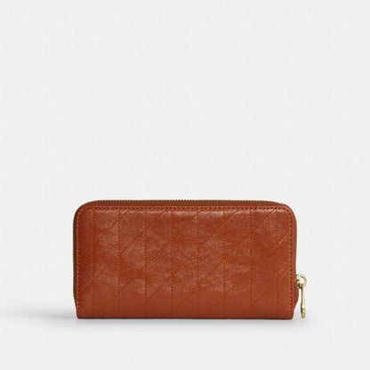 Coach Long Zip Around Wallet With Quilting Gold/Cinnamon