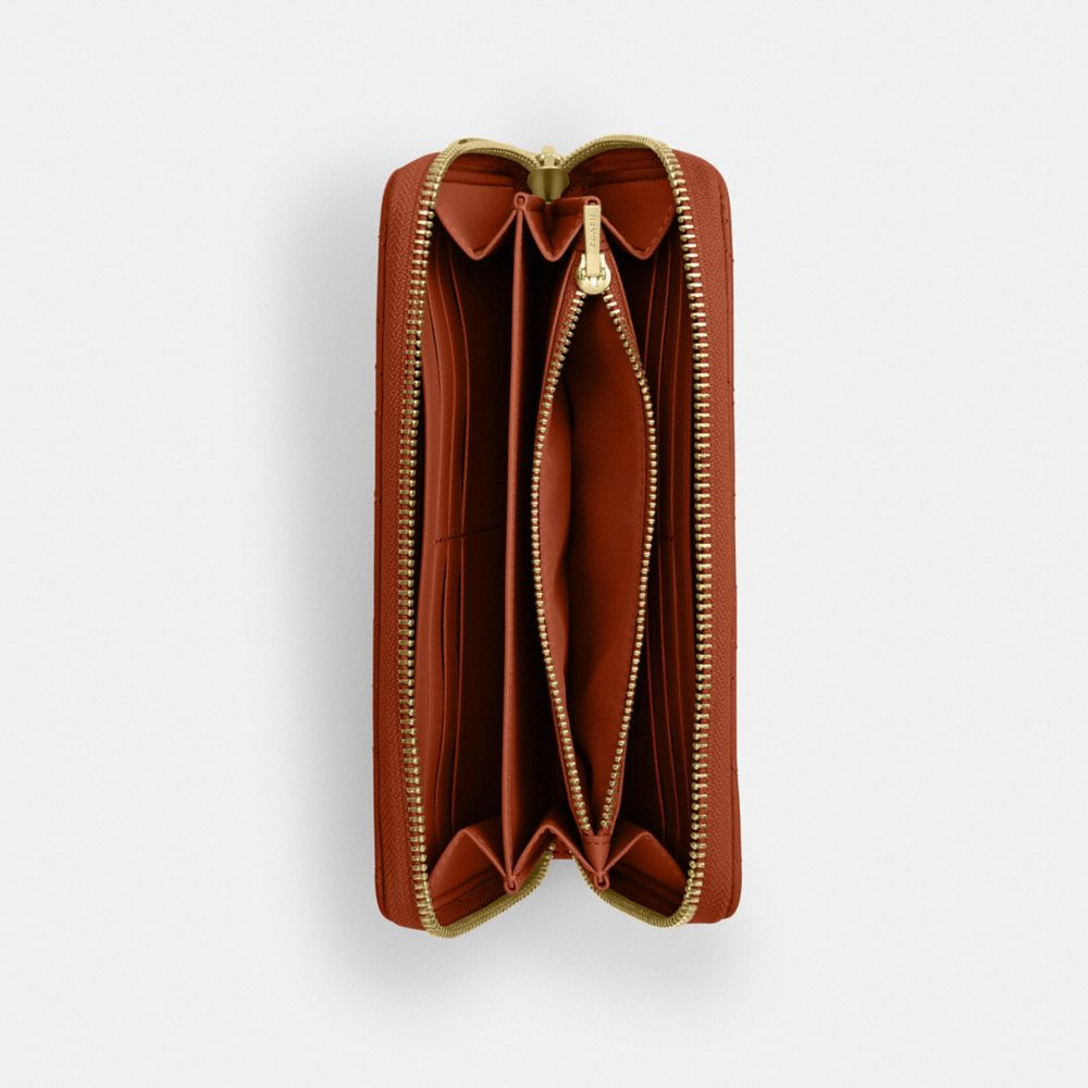 Coach Long Zip Around Wallet With Quilting Gold/Cinnamon