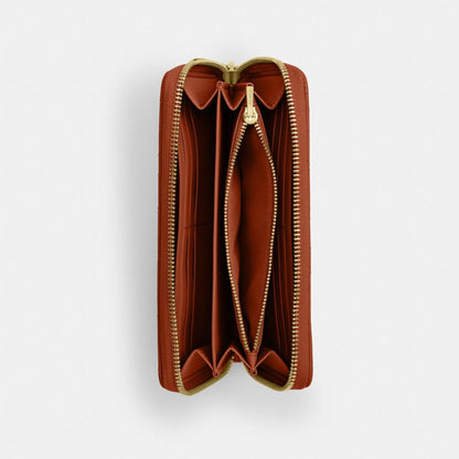Coach Long Zip Around Wallet With Quilting Gold/Cinnamon