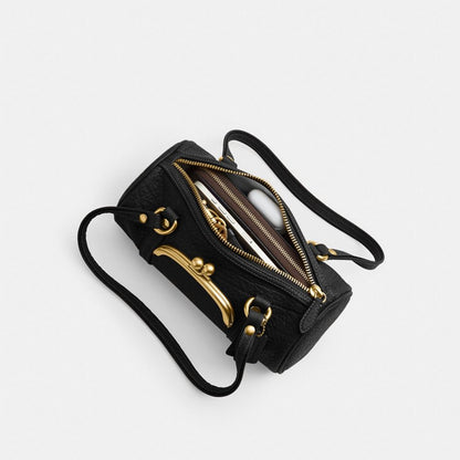 Coach Kisslock Barrel Bag 28 Brass Black
