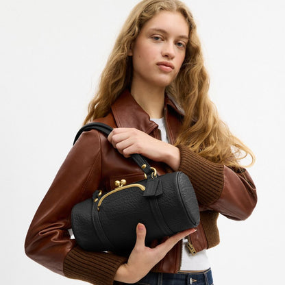 Coach Kisslock Barrel Bag 28 Brass Black