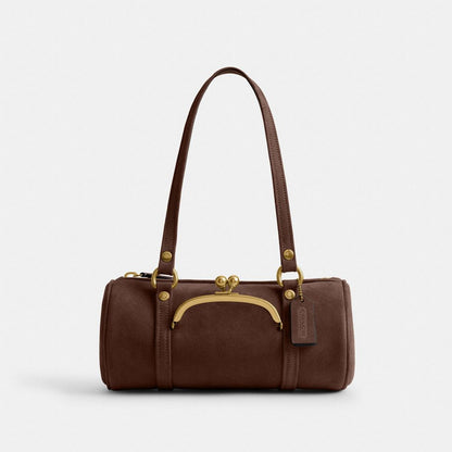 Coach Kisslock Barrel Bag 28 Brass Dark Chocolate