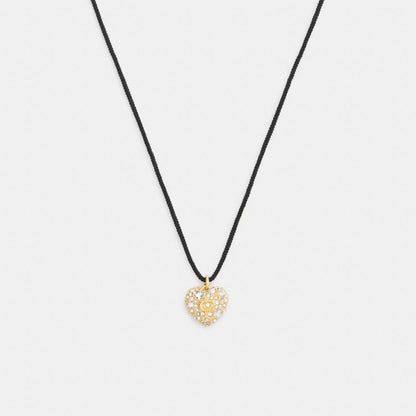 Coach Pavé Heart Cord Pendant Necklace Gold Black
