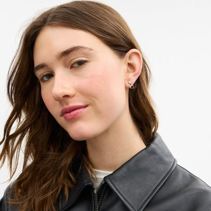 Coach Heart Signature Stud Drop Earrings Gold Pink