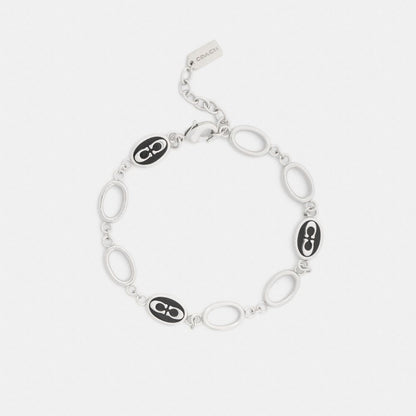Coach Signature Link Enamel Chain Linear Bracelet Silver Black
