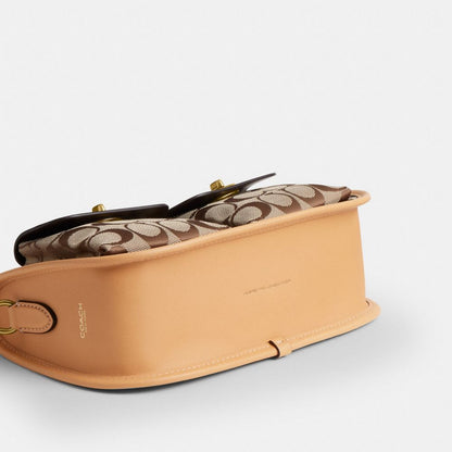 Coach Twin Turnlock Waverly Bag In Signature Jacquard Brass Khaki Light Peach