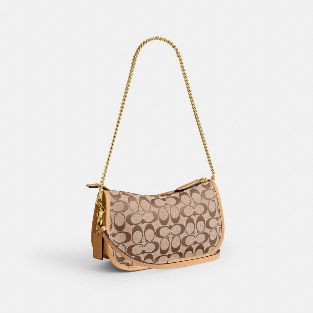 Coach Twin Turnlock Waverly Bag In Signature Jacquard Brass Khaki Light Peach