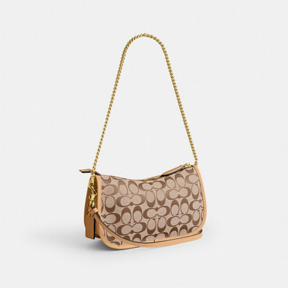 Coach Twin Turnlock Waverly Bag In Signature Jacquard Brass Khaki Light Peach