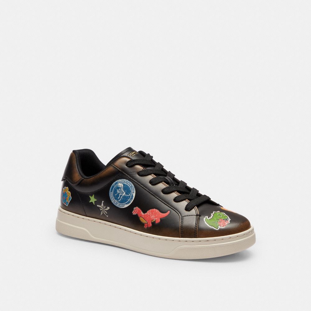 Men's Coach Rexy 10th Birthday High Line Sneaker With Sticker Print Black Multi Silver