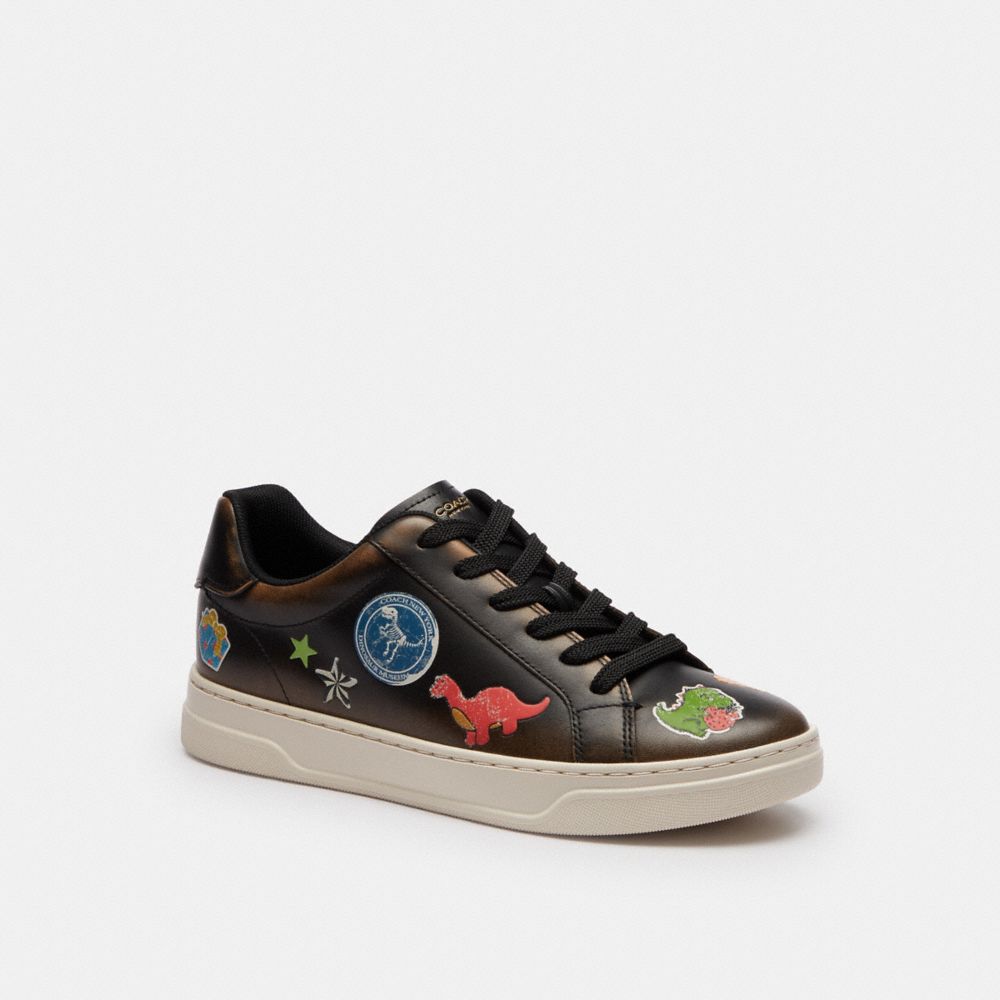 Women's Coach Rexy 10 Th Birthday High Line Sneaker With Sticker Print Black Multi Silver