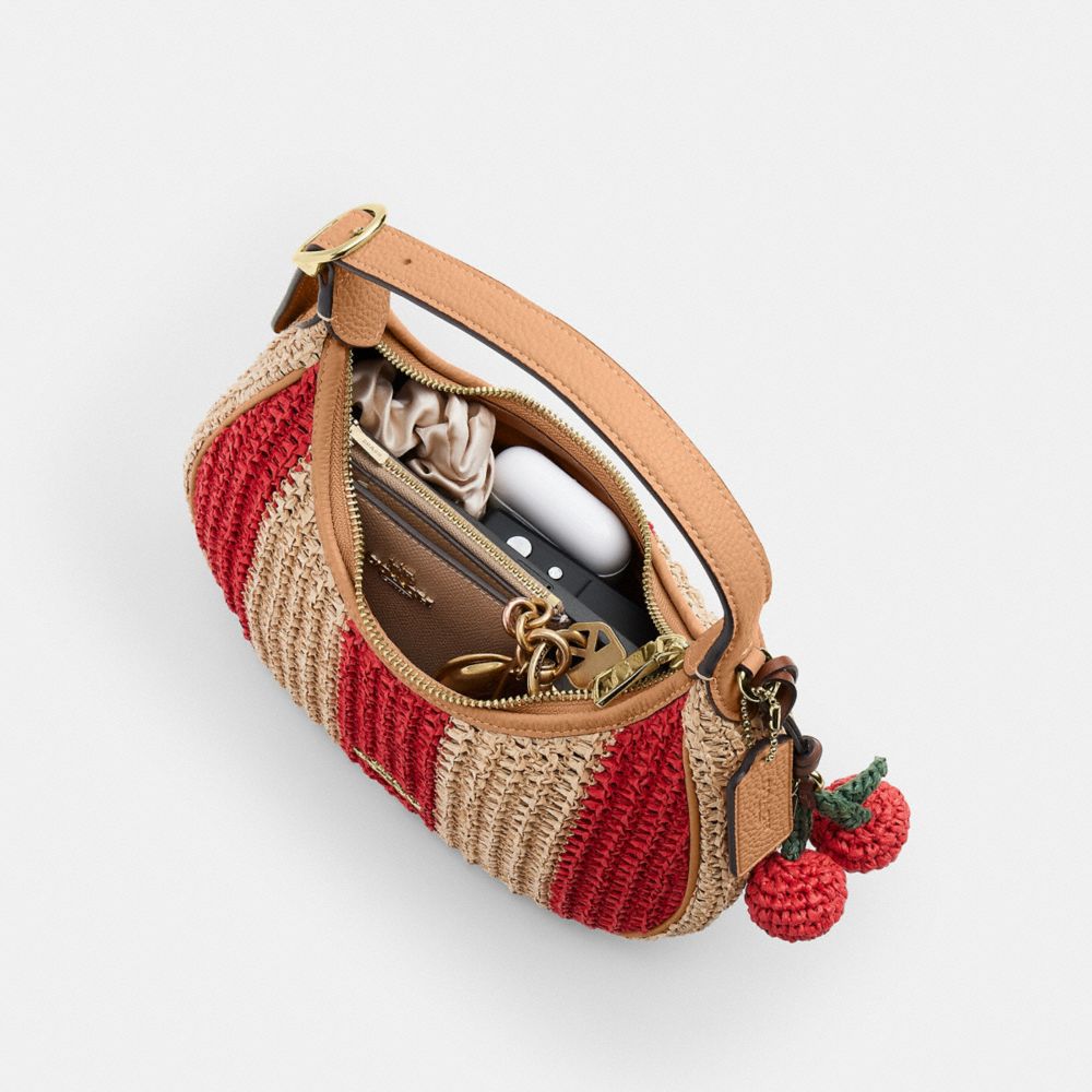 Coach Emily Shoulder Bag With Charm Gold Red Tan
