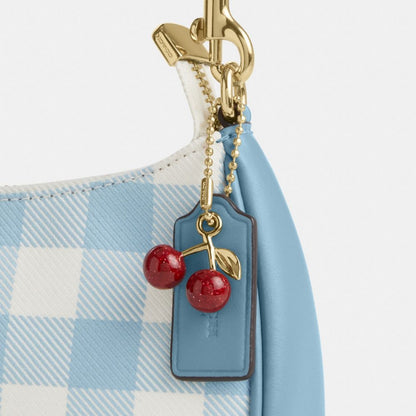 Coach Teri Mini Crossbody Bag With Gingham Print And Charm Gold Blue Multi