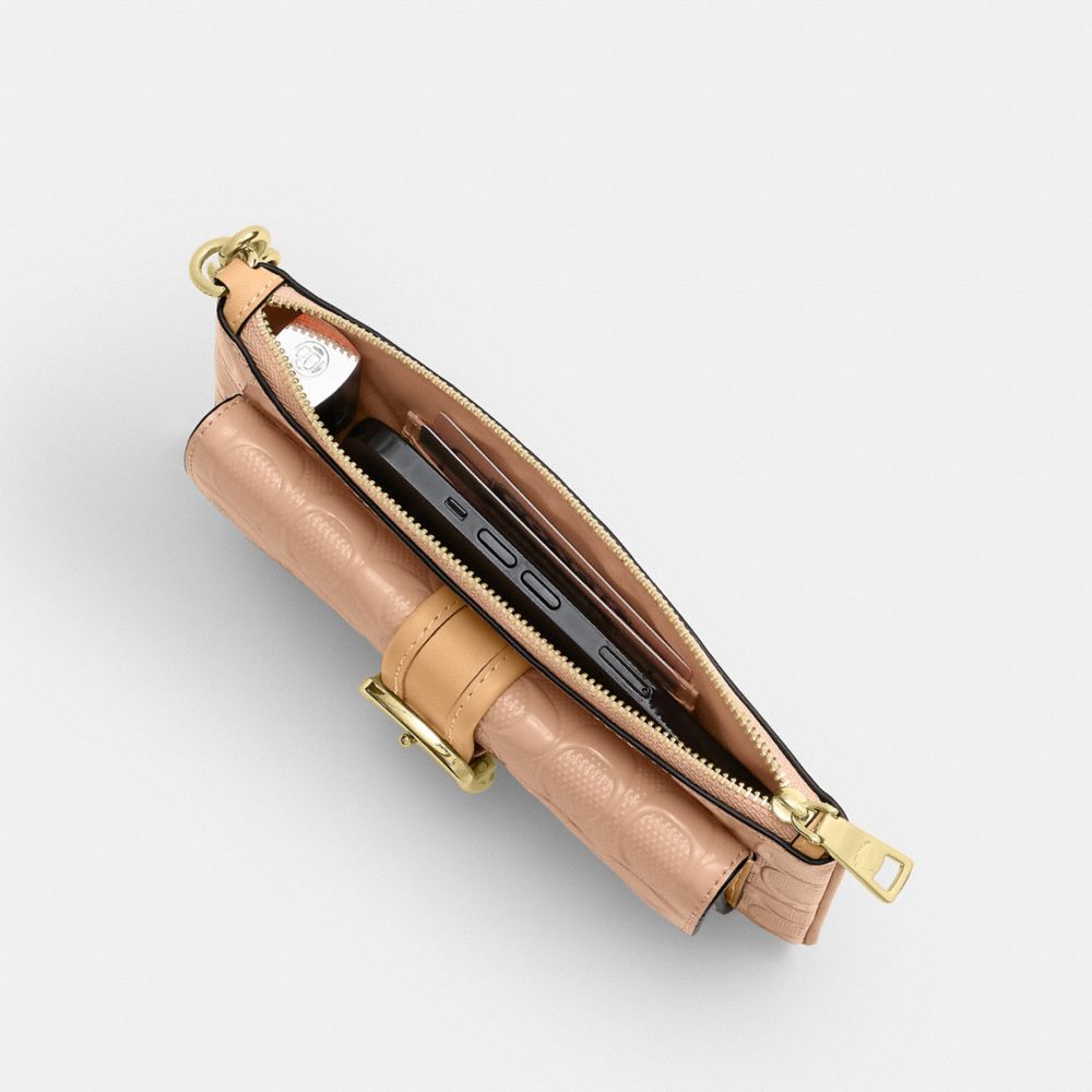 Coach Ashton Wristlet In Signature Leather Gold Faded Blush