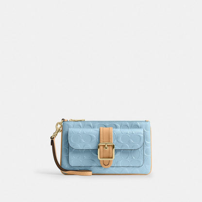 Coach Ashton Wristlet In Signature Leather Gold Light Blue