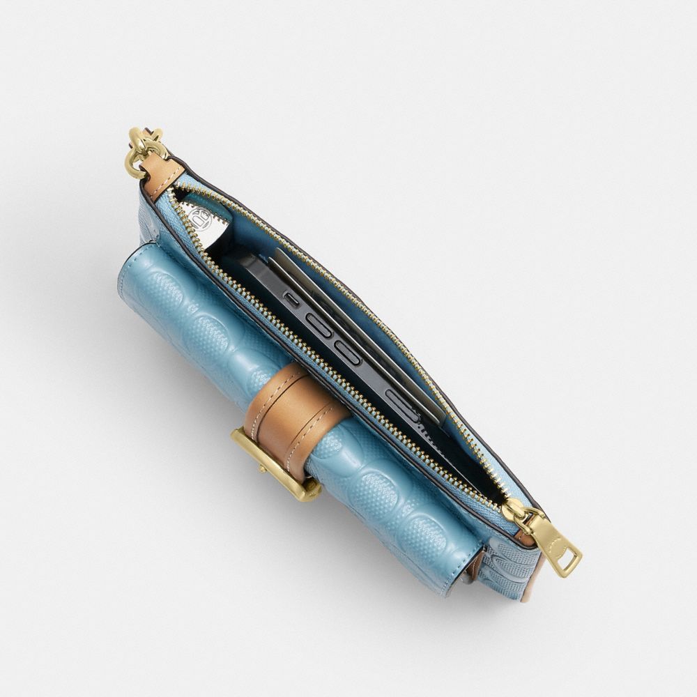 Coach Ashton Wristlet In Signature Leather Gold Light Blue