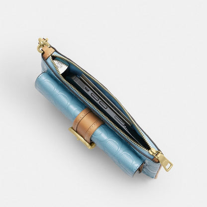 Coach Ashton Wristlet In Signature Leather Gold Light Blue