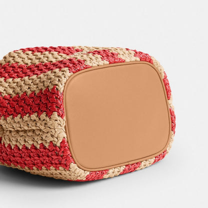 Coach Faye Mini Drawstring Bag With Stripes Gold Red Tan