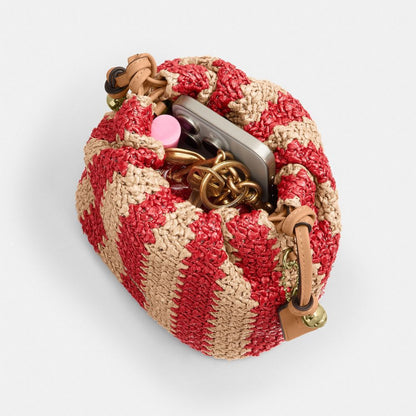 Coach Faye Mini Drawstring Bag With Stripes Gold Red Tan