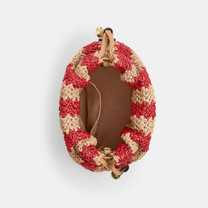 Coach Faye Mini Drawstring Bag With Stripes Gold Red Tan
